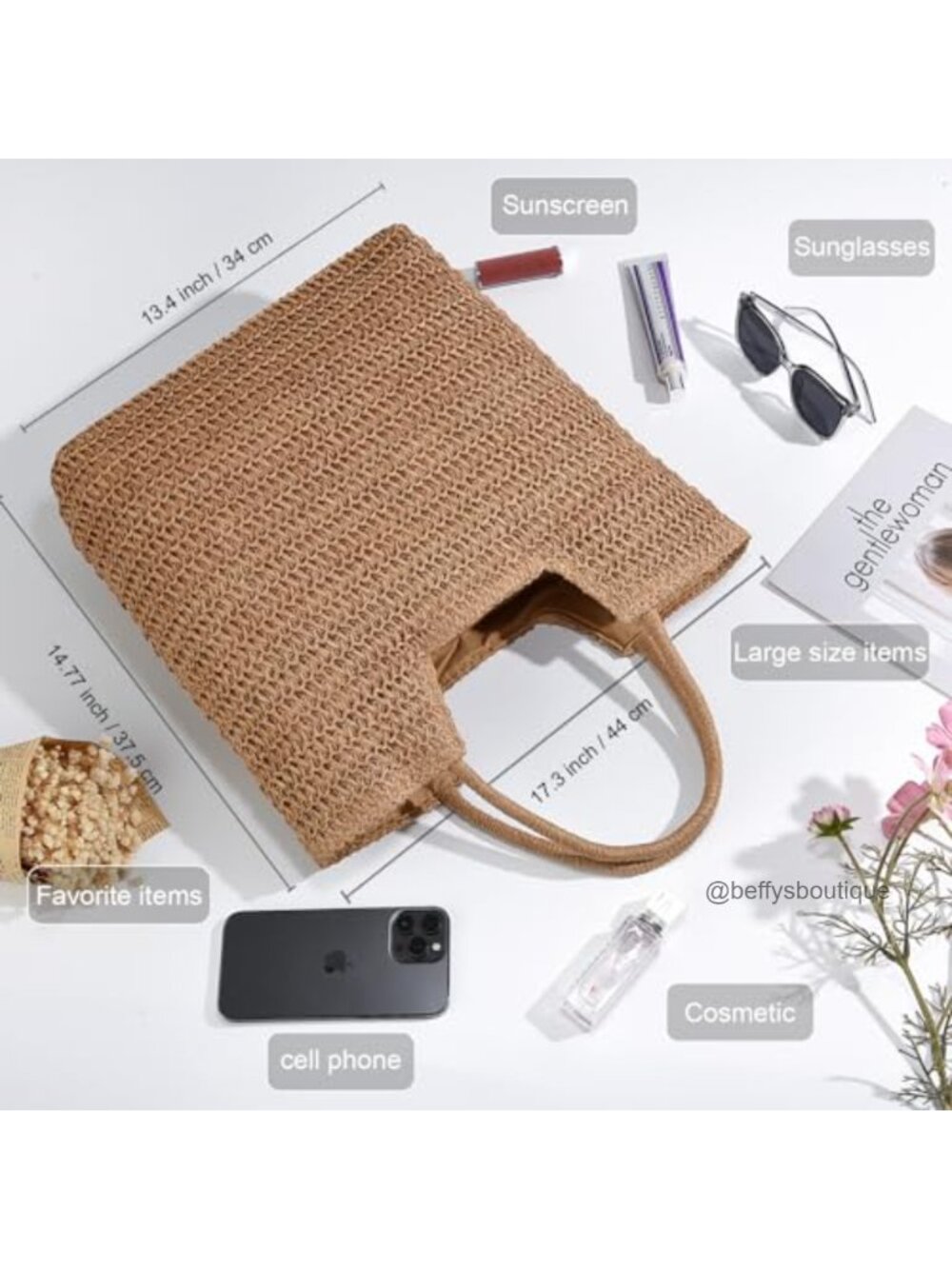 Straw Woven Beach Tote Bag Foldable Boho Shoulder Purse Large Capacity